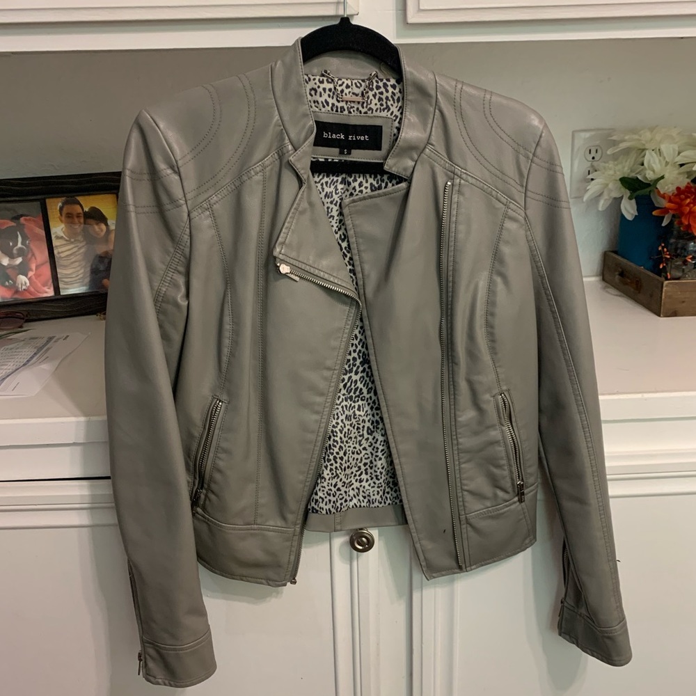 Womens Black Rivet Faux Leather Jacket